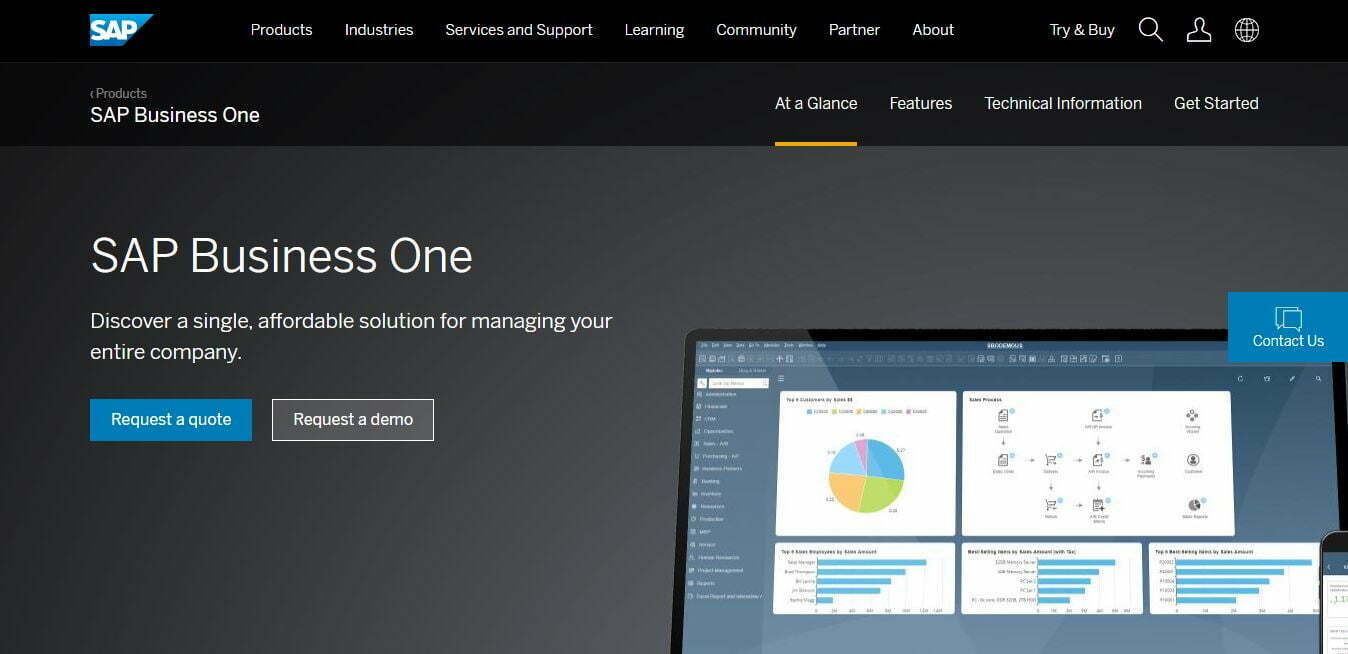 The homepage of SAP Business One